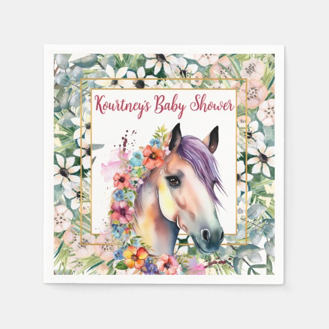 Servilleta De Papel Chorreado Floral Caballo Baby Shower  (Anverso)