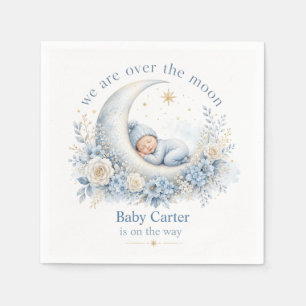 Servilleta De Papel Chorreando Luna Azul Fiesta de Bebé con Nombre Per
