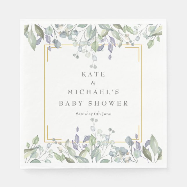 Servilleta De Papel Chorreo/Boda de Bebé/Pareja de Acuarela Floral (Anverso)