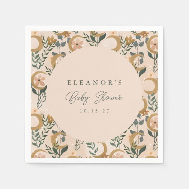 Servilleta De Papel Chorreo de Bebé Floral Boho Lunar Celestial Neutra (Anverso)