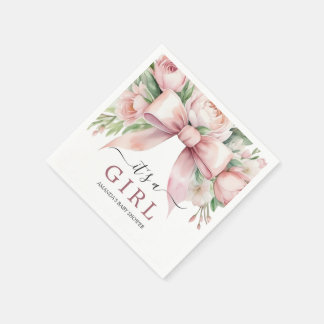 Servilleta De Papel Chorreo Floral Rosa Beige Lazo Baby Shower