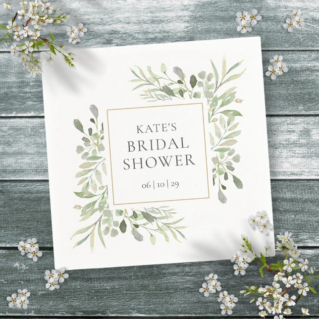 Servilleta De Papel Chorro de Agua Bautizo de Novia (Greenery Watercolor Bridal Shower Napkins)