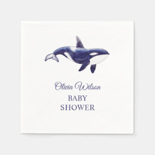 Servilleta De Papel Chorro de ballena orca en acuarela para baby showe