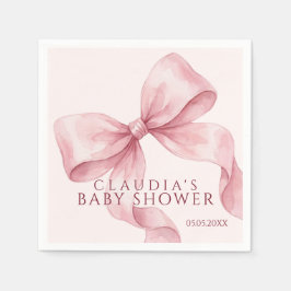 Servilleta De Papel Chorro de bebé con lazo de acuarela rosa elegante