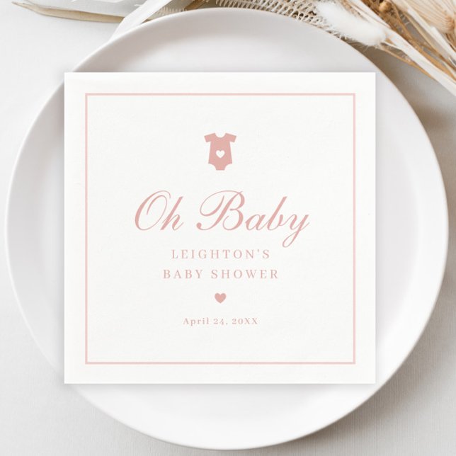Servilleta De Papel Chorro De Bebé De Letra Rosa Elegante  (Elegant Pink Oh Baby Script Girls Baby Shower Napkins.)