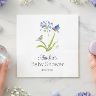 Servilleta De Papel Chorro de bebé lirio con madre y bebé pájaro azul