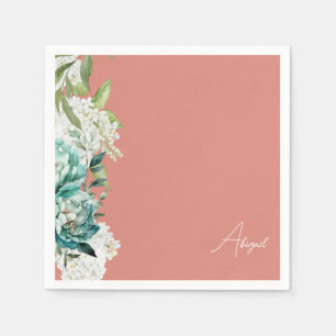 Servilleta De Papel Chorro de boda personalizado Coral y Verde Teal
