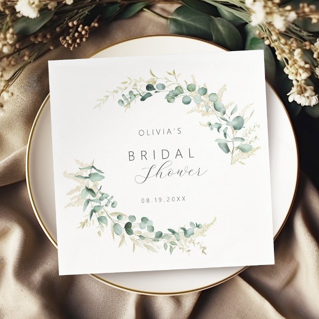Servilleta De Papel Chorro de ducha nupcial boho de eucalipto rústico (Rustic eucalyptus greenery boho Bridal Shower Napkins)