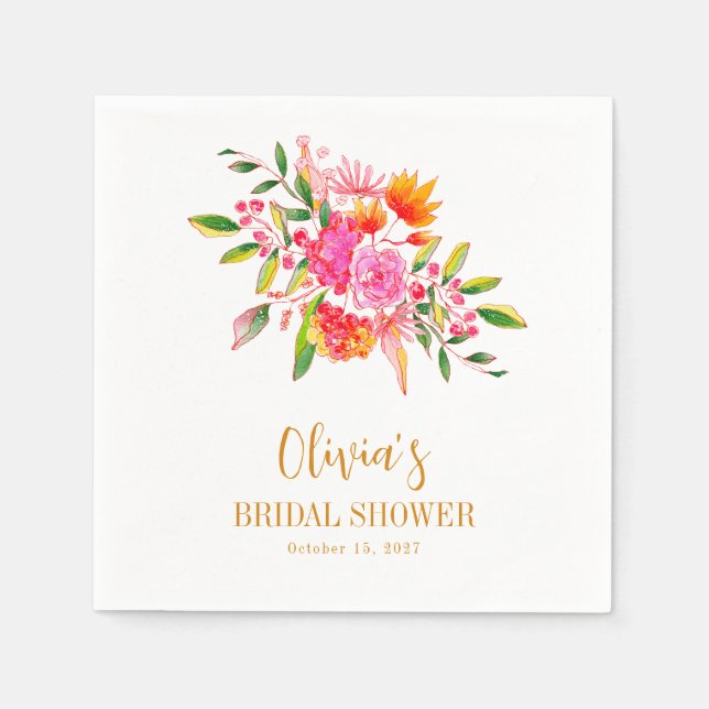 Servilleta De Papel Chorro Naranja Floral Rosa Moderno Bridal Shower P (Anverso)