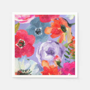 Servilleta De Papel Chorro Nupcial Chic Pop Floral Pintado de Morado I