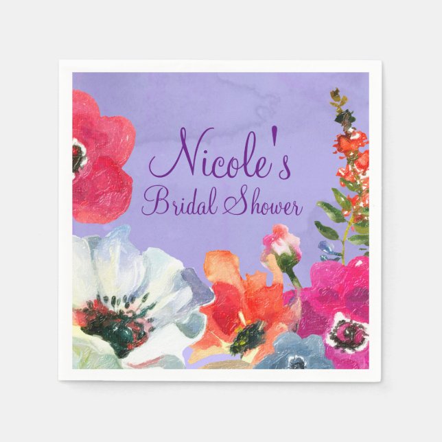 Servilleta De Papel Chorro Nupcial Chic Pop Floral Pintado de Morado I (Anverso)