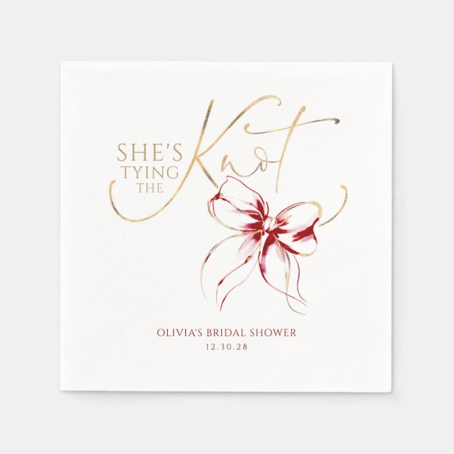 Servilleta De Papel Chorro Rojo Está Atando el Nudo Desayuno de Novia (Anverso)