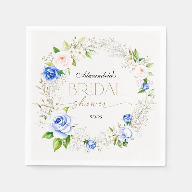 Servilleta De Papel Chorro Romántico de Rosas Azules para Boda de Solt (Anverso)