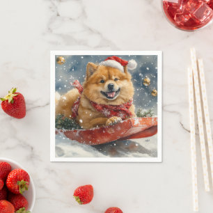 Servilleta De Papel Chow Chow Dog en Sledge Let it Snow Navidades
