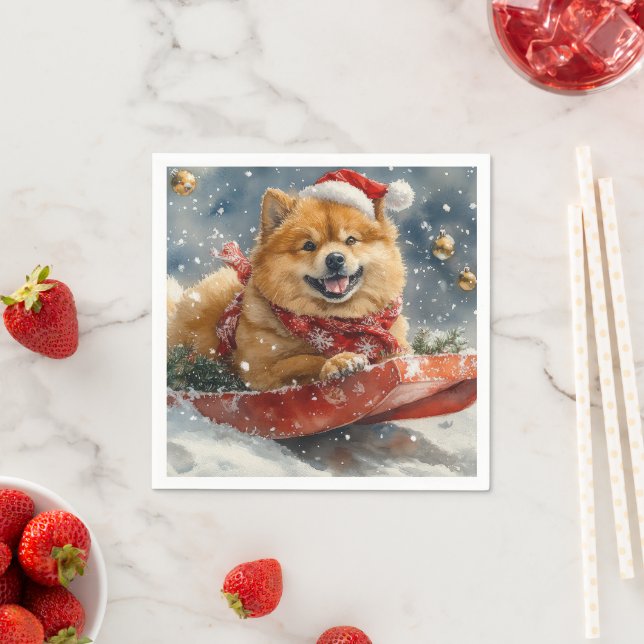 Servilleta De Papel Chow Chow Dog en Sledge Let it Snow Navidades (In situ)