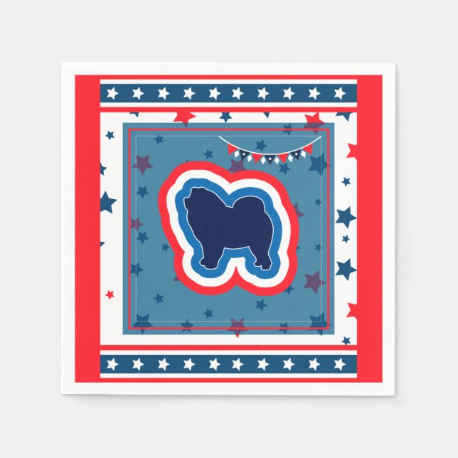 Servilleta De Papel Chow Chow Patriótico Rojo Blanco Y Azul 4 De Julio (Anverso)