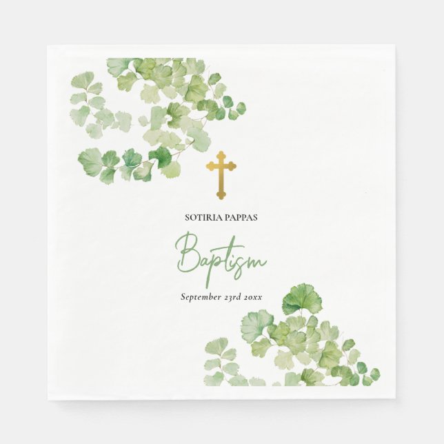 Servilleta De Papel Christening Baptism Boy Chica Watercolor Greenerat (Anverso)