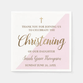 Servilleta De Papel Christening personalizado Blanco rosa dorado moder