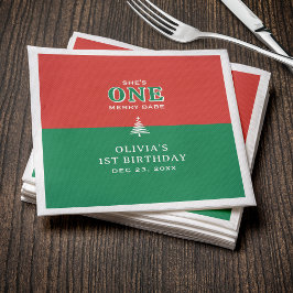 Servilleta De Papel Christmas 1st Birthday Party Festive Red & Green