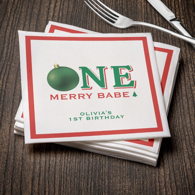 Servilleta De Papel Christmas 1st Birthday Party Merry Ornament (Christmas 1st Birthday Party Merry Ornament Napkins
)