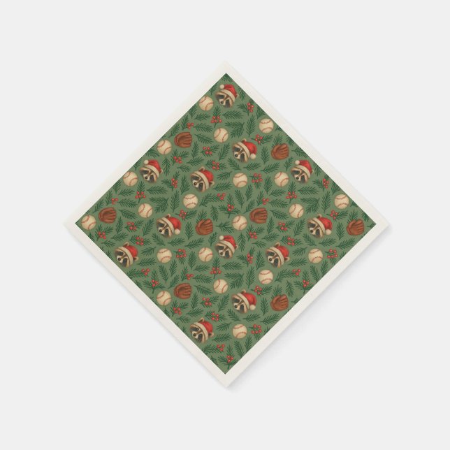 Servilleta De Papel Christmas Baseball Raccoon Pattern Napkins (Borde)