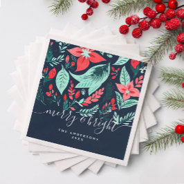 Servilleta De Papel Christmas Botanical Red Floral Blue Holiday Party