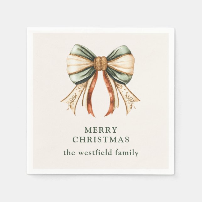Servilleta De Papel Christmas Bow Personalized Merry Christmas (Anverso)