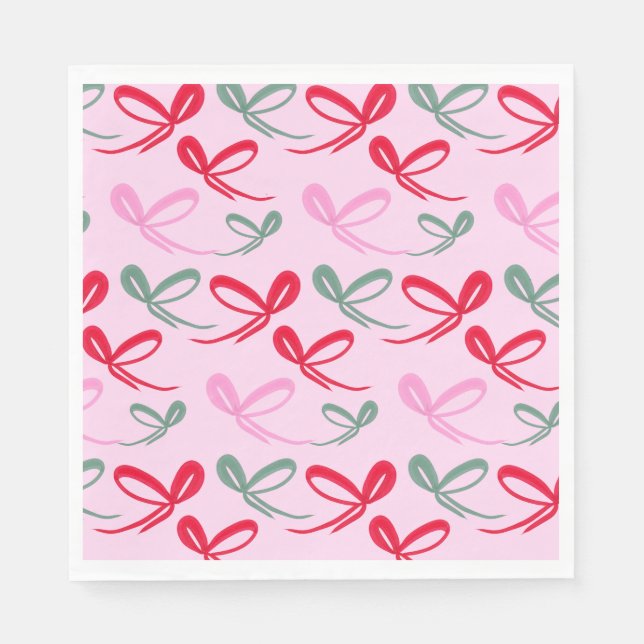 Servilleta De Papel Christmas bows green pink whimiscal hand drawn (Anverso)