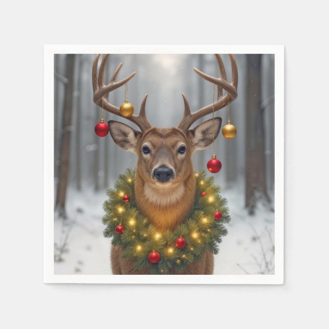 Servilleta De Papel Christmas Buck Wearing a Glowing Wreath (Anverso)