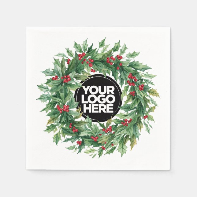 Servilleta De Papel Christmas Business Logo Holly Berry Wreath (Anverso)