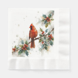 Servilleta De Papel Christmas Cardinal and Holly Leaves