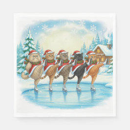 Servilleta De Papel Christmas Cat Skaters, Napkins