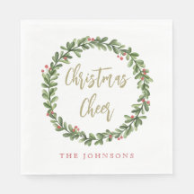 Christmas Cheer Wreath Gold Script Personalized