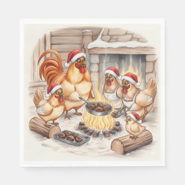 Servilleta De Papel Christmas Chickens Roasting Chestnuts, Napkins (Anverso)