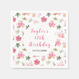 Servilleta De Papel Christmas Cookies and Cocoa Birthday Party Pink