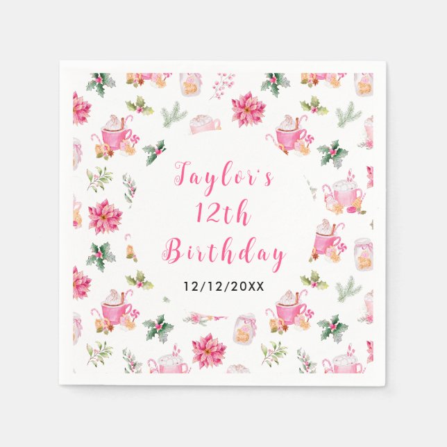 Servilleta De Papel Christmas Cookies and Cocoa Birthday Party Pink (Anverso)