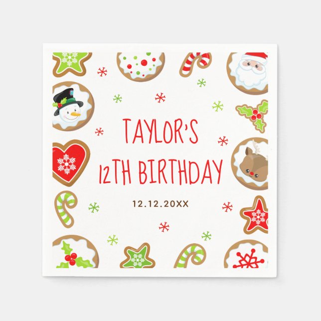 Servilleta De Papel Christmas Cookies Birthday Party Red and Green (Anverso)