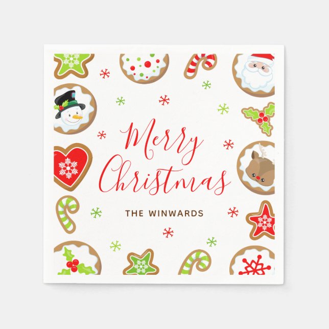 Servilleta De Papel Christmas Cookies Merry Christmas Red and Green (Anverso)