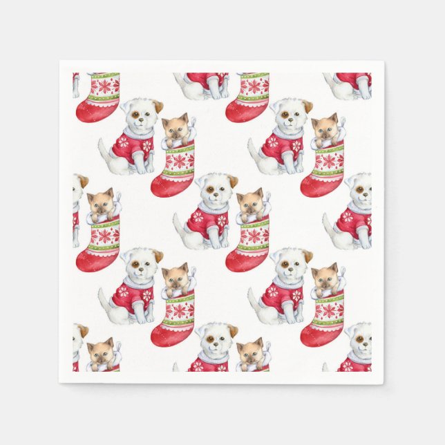 Servilleta De Papel Christmas Dog & Cat (Anverso)