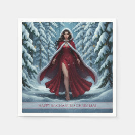 Servilleta De Papel Christmas Elf in Red in Snowy Winter Forest