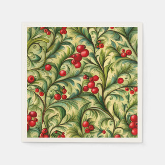 Servilleta De Papel Christmas Floral Pattern With Red Berries