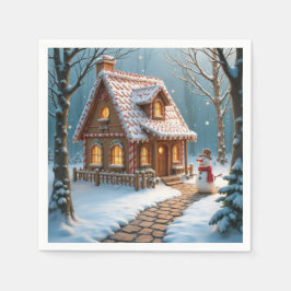 Servilleta De Papel Christmas Gingerbread House With a Snowman 