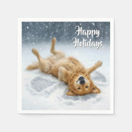 Servilleta De Papel Christmas Golden Retriever Making a Snow Angel