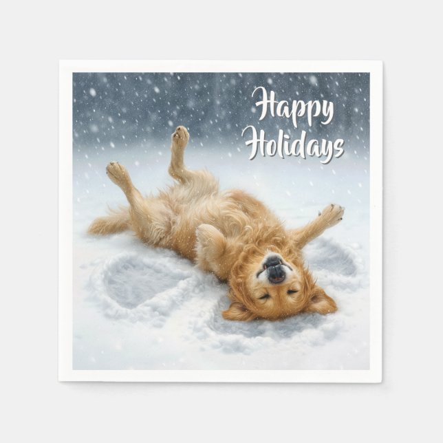 Servilleta De Papel Christmas Golden Retriever Making a Snow Angel (Anverso)