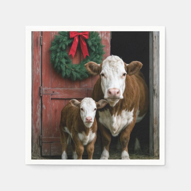 Servilleta De Papel Christmas Hereford Cow and Calf (Anverso)