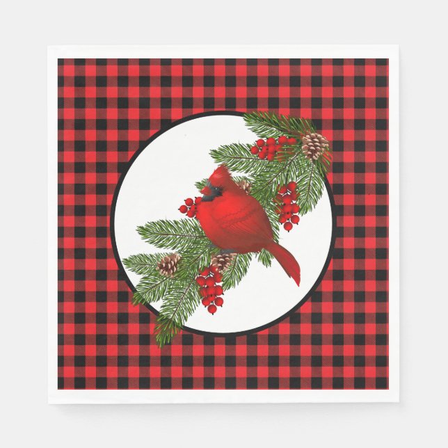Servilleta De Papel Christmas Holiday Red Cardinal Buffalo Print (Anverso)