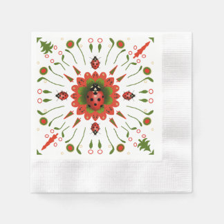 Servilleta De Papel Christmas Ladybug Red Green White Party Cocktail