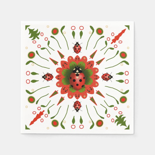 Servilleta De Papel Christmas Ladybug Red Green White Party Paper (Anverso)