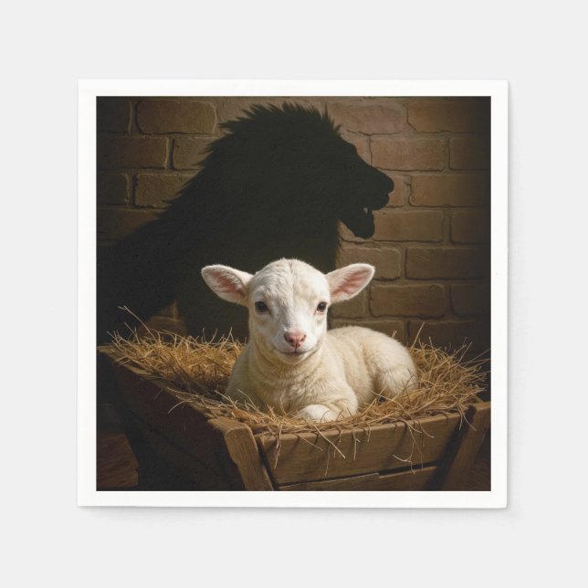 Servilleta De Papel Christmas Lamb In a Manger With Lion Shadow (Anverso)
