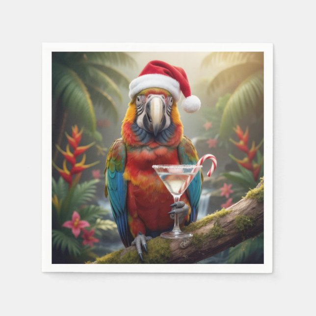 Servilleta De Papel Christmas Macaw Parrot With Martini Cocktail (Anverso)